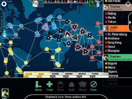 Screenshot fra iPad udgaven af Pandemic