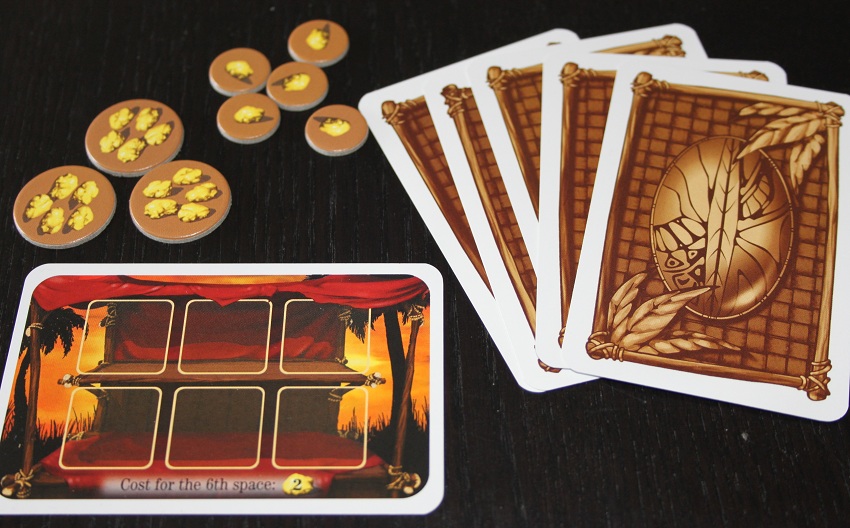 I starten af Jambo får hver spiller tyve guldklumper, et kort med en markedsbod med seks ledige felter, og fem tilfældige kort fra kortbunken.