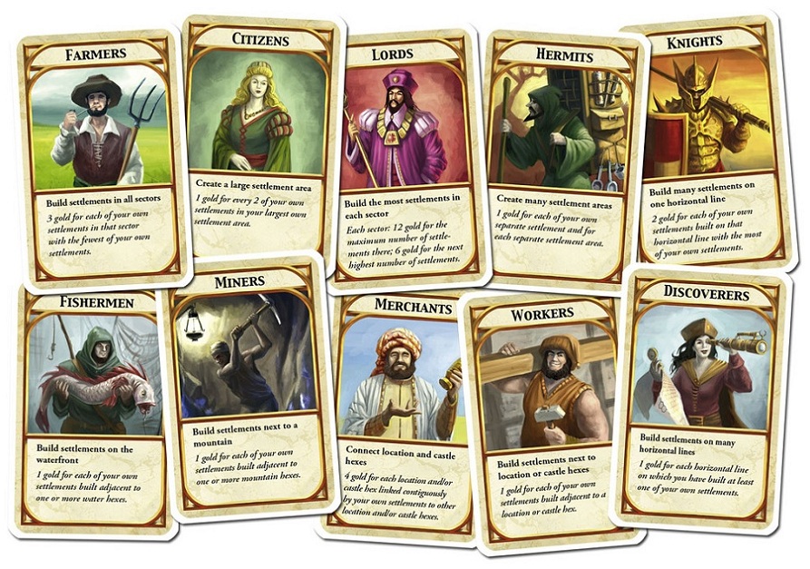 De ti forskellige kingdom-kort i Kingdom Builder.